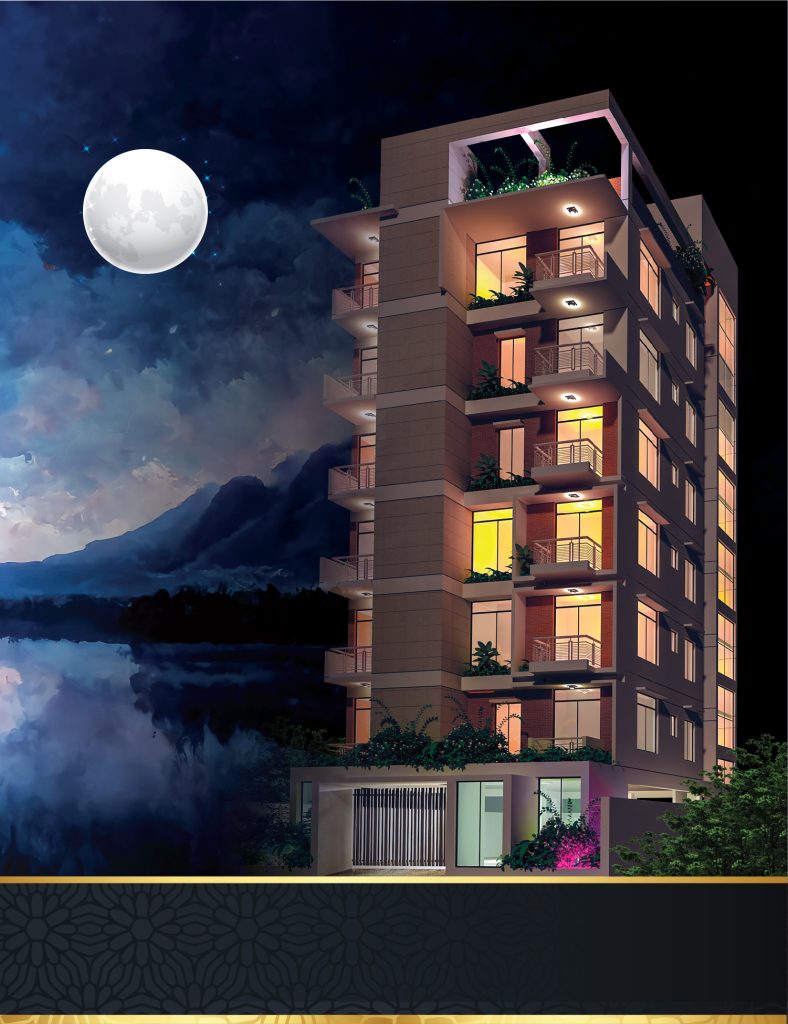 BDDL Purnima multi-story residential building night view with full moon illumination